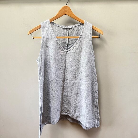 Cut Loose Womens XS Gray Linen & Cotton Sleeveless V-Neck Top Made In USA - Picture 1 of 4